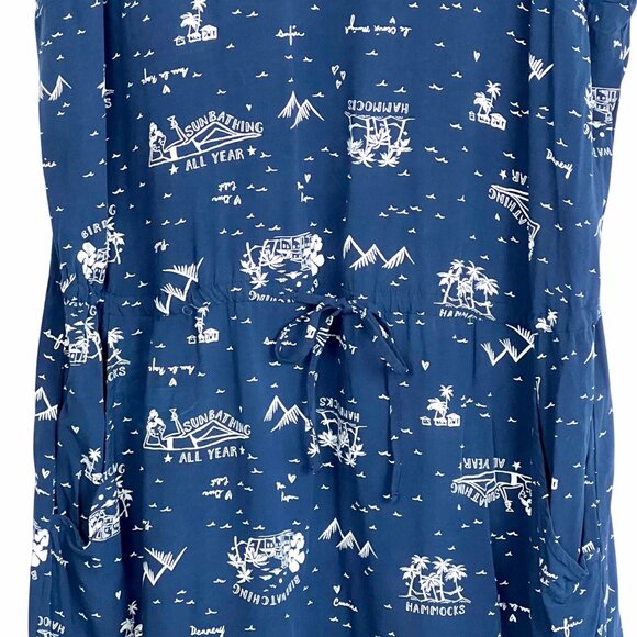 Gap Womens Navy Blue Sundress Large Tropical Print Drawstring Waist Side Pockets - Picture 5 of 12